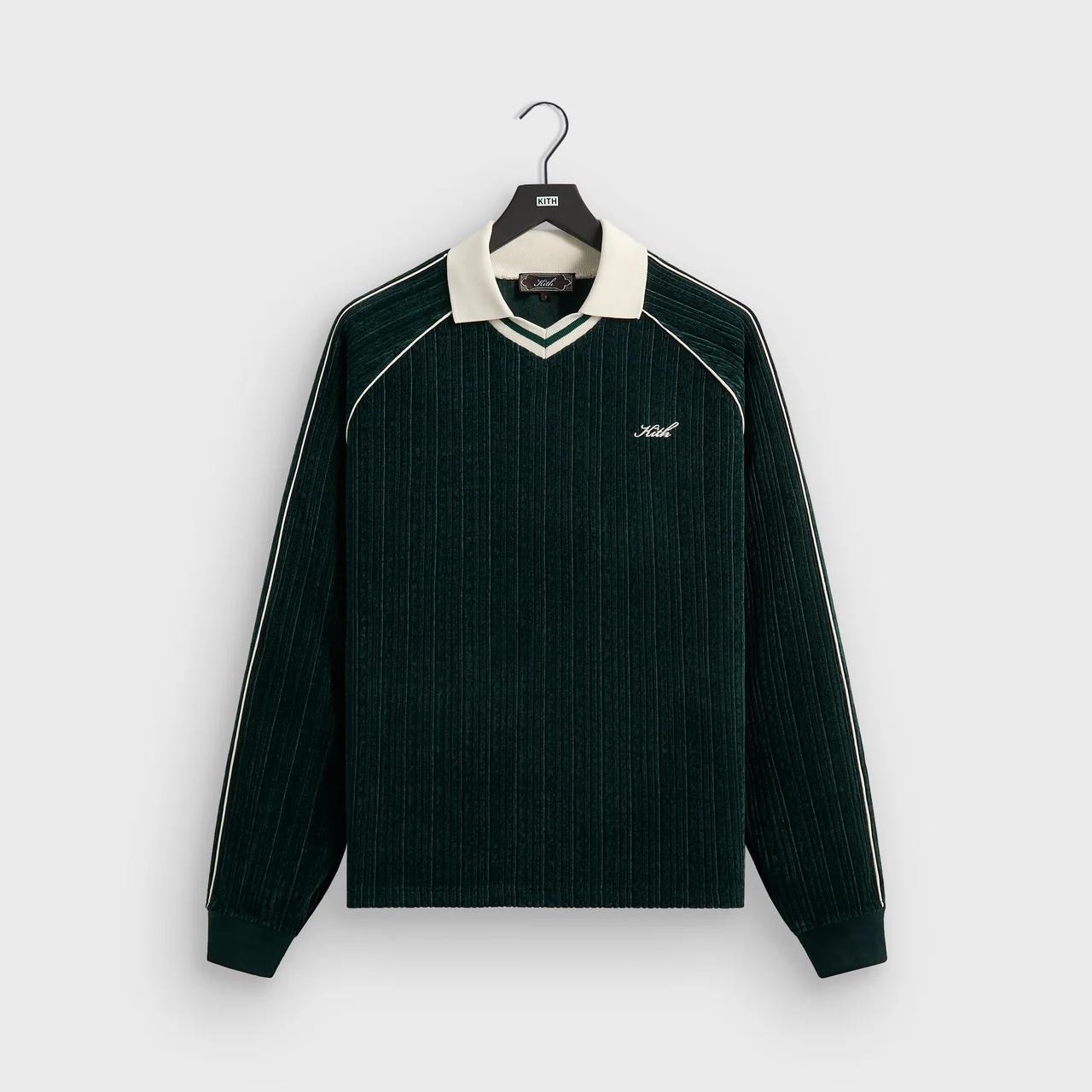 Kith Trevor Polo Mens Xxl Stadium Velvet Corduroy Long Sleeve V-Neck Script Logo